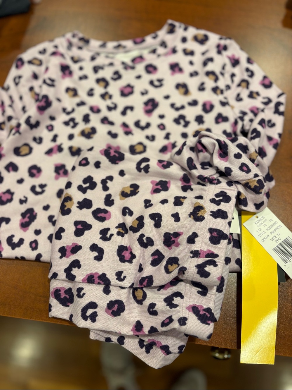 Kohl's Pink Leopard-Print Kids Pajama Set with Black and Gold Spots